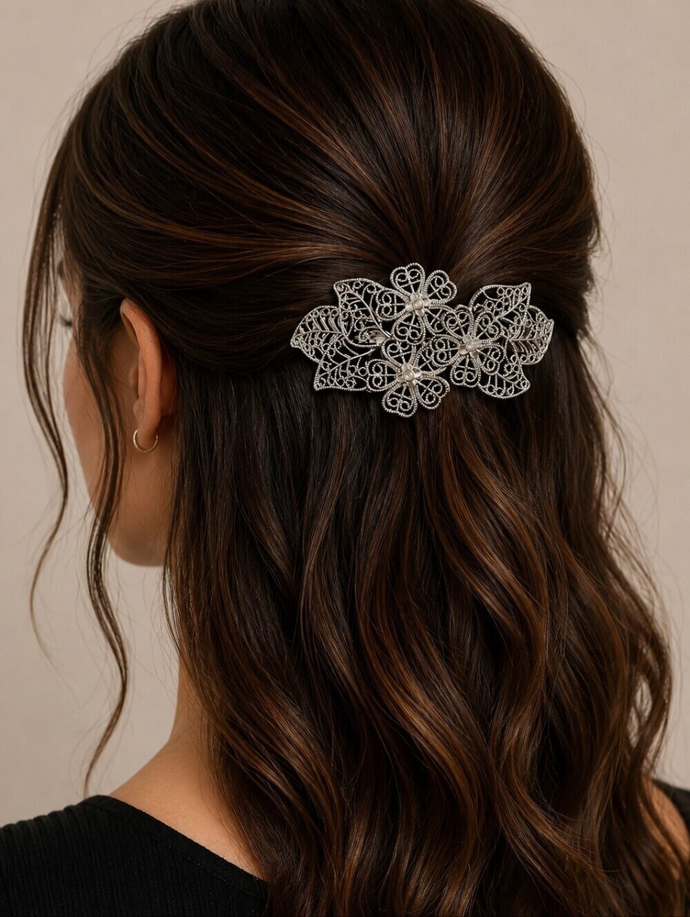 Vintage Silver Floral Filigree Fairycore Barrette